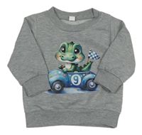 Sivá melírovaná mikina s dráčkem a autíčkom