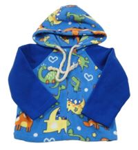 Modro-zafírová fleecová mikina s dinosaurami a kapucňou