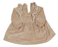 Pudrové žebrované sametové šaty s volánky Matalan