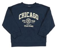 Tmavomodrá melírovaná rebrovaná mikina s nápismi a číslom C&A