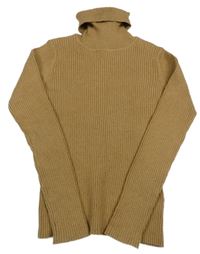 Hnedý rebrovaný svetrový rolák Next