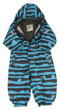 Azurovo-tmavohnědá pruhovaná šusťáková zimní kombinéza s příšerkami a odepínací kapucí reima