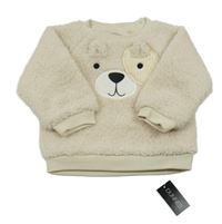 Nové - smetanová huňatá podšitá mikina s čumáčkem St. Bernard