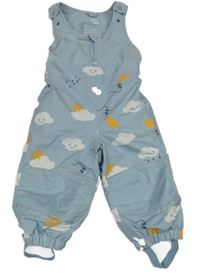 Světlemodré šusťákovo/fleecové laclové podšité oteplovačky s obláčky s sluníčky a draky TCM