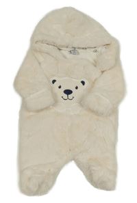 Smotanová kožušinová podšitá kombinéza s medvěďom a kapucňou dopodopo