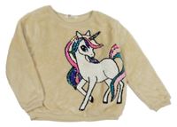 Svetlobéžová plyšová mikina s jednorožcem z překlápěcích flitrů H&M