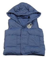 Tmavomodrá prešívaná šušťáková zateplená vesta s Mickey a kapucňou George