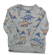 Sivá melírovaná mikina s dinosaurami a mamuty a sopkami a palmami M&S