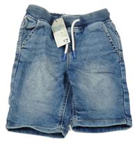 Nové - modré plesňové teplákové rifľové kraťasy s úpletovým pasom PRIMARK