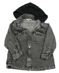 Tmavosivá plesňová rifľová košeľová bunda s odopínacíá kapucňou H&M