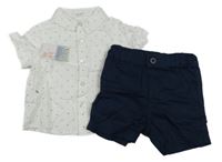 Nové - 2Set - Bílá vzorovaná košile + tmavomodré chino plátěné kraťasy PRIMARK