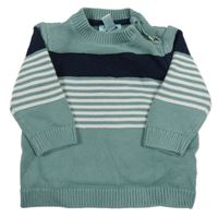 Olivovošedo-tmavomodrý sveter s bielymi pruhmi OBaïBi