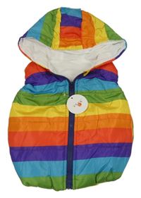 Nové - farebná pruhovaná prešívaná šušťáková zateplená vesta s kapucňou