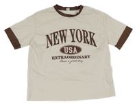 Smetanovo-tmavohnedé tričko s nápismi SHEIN