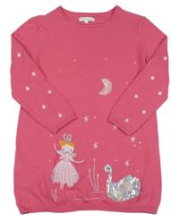 Tmavoružové svetrové šaty s vílou a labuťou a flitrami Bluezoo