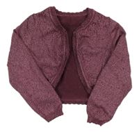 Vínovo-starorůžové melírované perforované propínací svetrové bolérko so trblietkami Nutmeg
