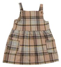 Starorůžovo-svetlošedá -tmavohnědo-medové kockované úpletové šaty PRIMARK
