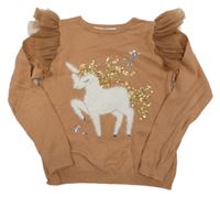 Svetlohnedý sveter s jednorožcom a tylem H&M