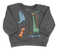 Tmavosivá oversize mikina s dinosaurami a palmou PRIMARK