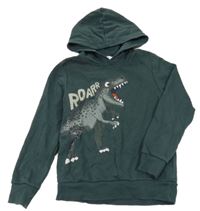 Tmavosmaragdová mikina s dinosaurom a kapucňou C&A