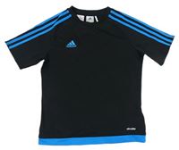 Čierno-modré športové funkčné tričko s pruhmi a logom Adidas