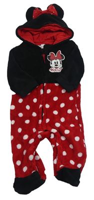 Čierno-červená chlpatá kombinéza s Minnie a kapucňou zn. Disney