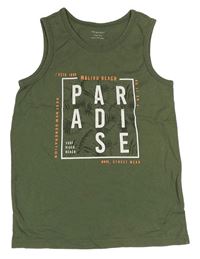 Khaki tielko s listami a nápisom Primark