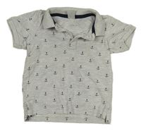 Šedé melírované polo tričko s kotvami H&M