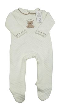 Nové - Bílý prošívaný overal s medvědem a límečkem F&F