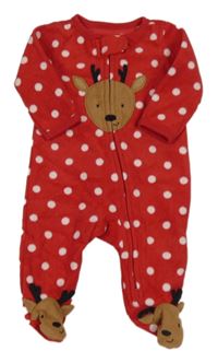 Červený puntíkatý fleecový overal se sobem Carter's