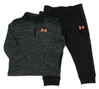 2set - Antracitová melírovaná sportovní funkční mikina s logem + černé sportovní tepláky Under Armour