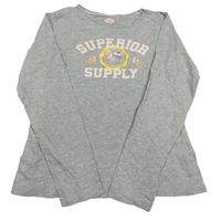 Šedé melírované triko s květy a ptáčkem Hip&Hopps