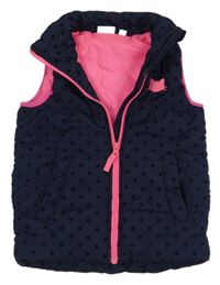 Tmavomodrá bodkovaná á šušťáková zateplená vesta s mačkou Kids