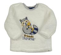 Biela chlpatá mikina s mývalem a líškou Ergee