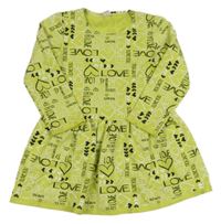 Limetkové teplákové šaty s nápisy a srdíčky