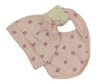 Nové - 2set - Růžová puntíkatá bavlněná čepice s květy + slinták Leigh Tucker