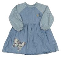 Modré riflovo/teplákové šaty s motýlem a puntíky Next