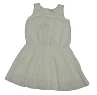 Bílé šifonové šaty s krajkou a plisovanou sukní