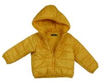 Hořčicová vzorovaná šusťáková zateplená bunda s kapucí