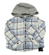 Nové - Bílo-modro-šedá kostkovaná košile s kapucí Dunnes