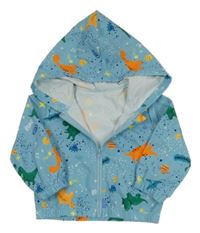 Modrá šusťáková bunda s dinosaury a kapucí