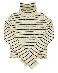 Béžovo-čierny pruhovaný rebrovaný crop svetrový rolák Lefties