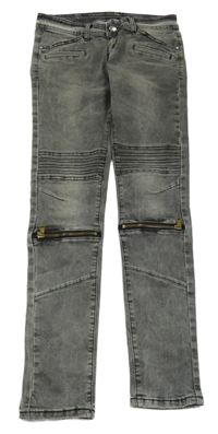 Tmavošedé skinny chino rifle se zipy