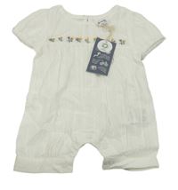 Nové - Smotanový kraťasový overal s výšivkami květin Kite