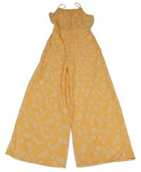 Oranžový kvetovaný šifónový culottes overal H&M