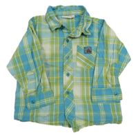 Azurovo-zeleno-bílá kostkovaná košile