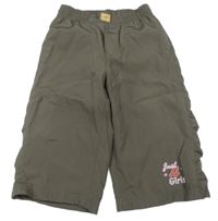 Khaki šušťákové capri nohavice s nápisom s číslom