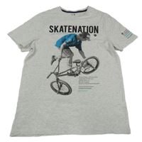 Šedé melírované tričko s cyklistou C&A