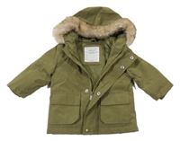 Khaki šusťáková zimní parka s kapucí s kožešinou Primark