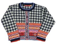 Tmaovmodro-smetanovo-farebný kockovaný prepínaci sveter